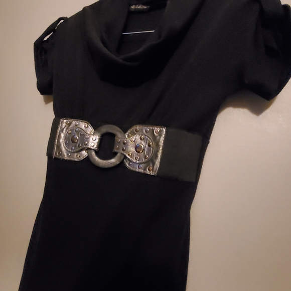 Seductions Black Cowlneck Shirt w/Built-in Waistbelt - Size S - Picture 5 of 7